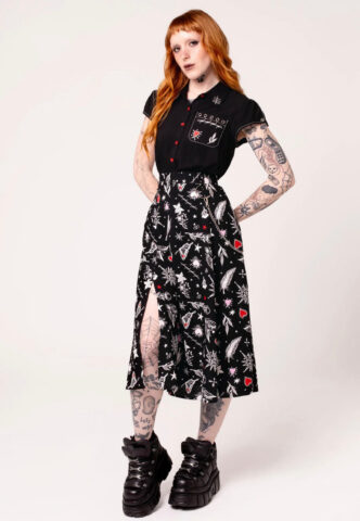 Hellbunny – Leah Black – Rock – Schwarz – S – 100% Viskose