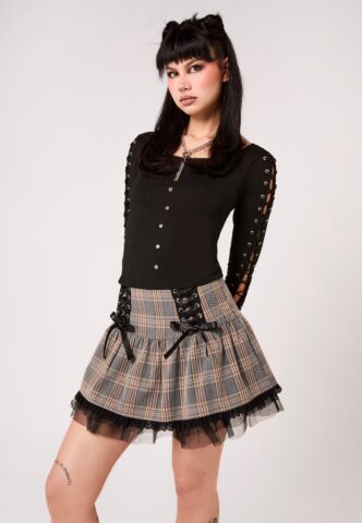Hellbunny – Quinzel Y Brown – Rock – Braun – XS – 75% Polyester, 19% Viskose, 6% Elastan