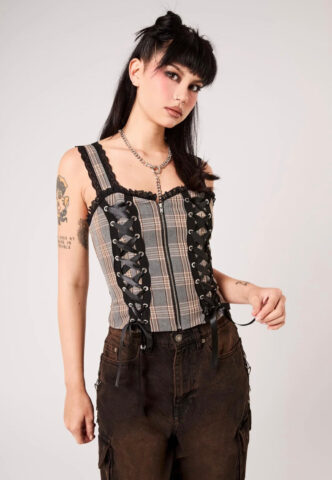 Hellbunny – Quinzel Y Brown – Oberteil – Braun – S – 75% Polyester, 19% Viskose, 6% Elastan