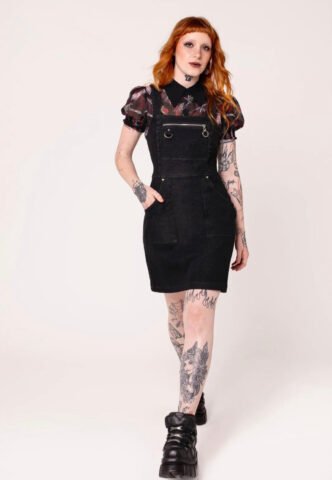 Hellbunny – Raye Black – Kleid – Schwarz – XL – 65% Baumwolle, 30% Polyamid, 5% Elastan