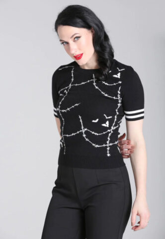 Hellbunny – Stitches Black/White – Oberteil – Schwarz – M – 52% Viskose, 28% Polyester, 20% Nylon