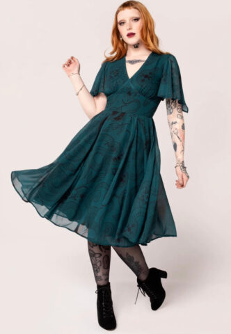 Hellbunny – Venom Midi – Kleid – Grün – L – 100% Polyester