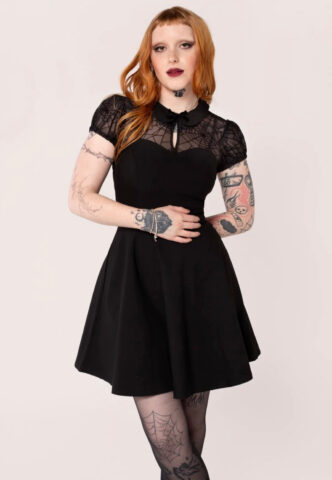 Hellbunny – Viola – Kleid – Schwarz – XS – 72% Baumwolle, 23% Nylon, 5% Elastan