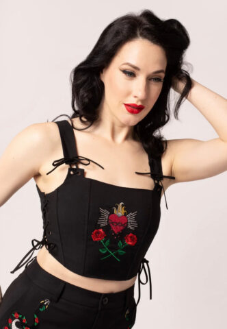 Hellbunny – Viva Maria Black – Korsett – Schwarz – L – 63% Baumwolle, 34% Viskose, 3% Elastan
