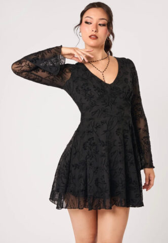 Hellbunny – Wildflower Mini Black – Kleid – Schwarz – M – 95% Polyester, 5% Elastan