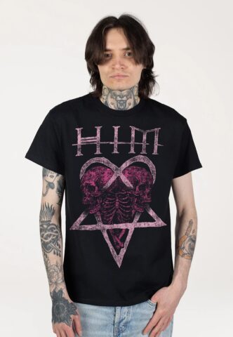 HIM – Pink Skullheart – T-Shirt – Schwarz – M – 100% Baumwolle
