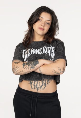 Ice Nine Kills – Logo Acid Washed Crop – Girly – Schwarz – L – 100% Baumwolle