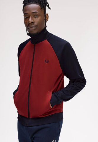 Fred Perry – Contrast Sleeve Burnt Red/Navy – Trainingsjacke – Rot – XXL – 60% Polyester, 40% Baumwolle