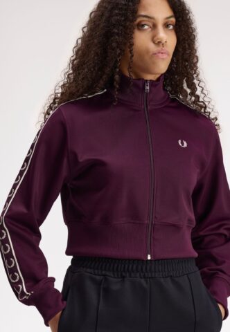 Fred Perry – Cropped Taped Track Plum – Trainingsjacke – Lila – Large – gid://shopify/Metaobject/268984254701