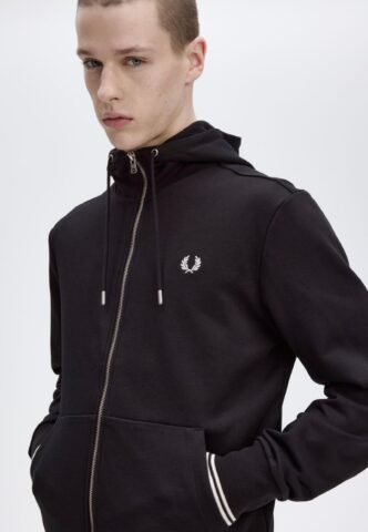 Fred Perry – Hooded Zip Through Black – Zipper – Schwarz – L – 75% Baumwolle, 25% Polyester