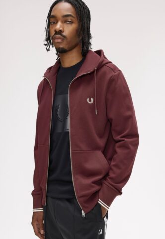 Fred Perry – Hooded Zip Through Oxblood/Ecru/Ecru – Zipper – Weinrot – L – 100% Baumwolle