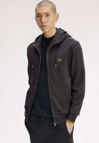 Fred Perry – Hooded Zip Through Anchor Grey/Golden – Zipper – Grau – L – 100% Baumwolle
