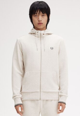 Fred Perry – Hooded Zip Through Porridge Marl/Anchor Grey – Zipper – Beige – XL – 100% Baumwolle