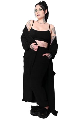 Foxblood – Fuzzy Teddy Lounge Duster Black – Cardigan – Schwarz – M/L – 100% Polyester