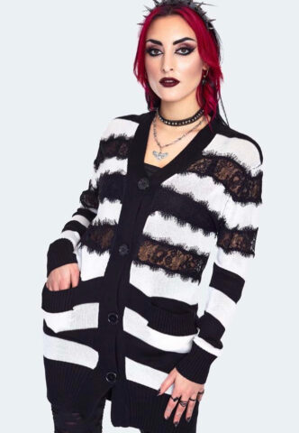 Jawbreaker – Oversized Stripe White White – Cardigan – Weiß – L – 100% Viskose