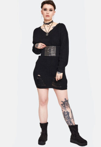 Jawbreaker – Ripped Knitted Black – Kleid – Schwarz – XL – 100% Polyacryl