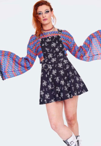 Jawbreaker – Skull Ditsy Flowers Pinafore Black – Kleid – Schwarz – XL – 98% Baumwolle, 2% Elastan