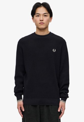 Fred Perry – Waffle Stitch Black – Pullover – Schwarz – L – 100% Baumwolle