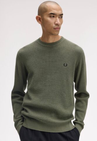 Fred Perry – Waffle Stitch Laurel Wreath Green – Pullover – Grün – XL – 100% Baumwolle