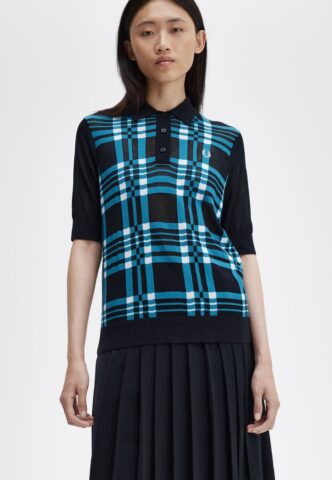 Fred Perry – Sheer Tartan Knitted Navy – Polo – Blau – Large – 68% Baumwolle, 20% Polyamid, 12% Polyester