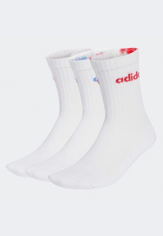 Adidas – Linear Crew Pack Of 3 White/Powtea/Clpink/Blufu – Socken – Weiß – XS – 72% Baumwolle, 26% Polyamid, 2% Elasthan