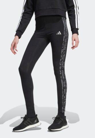 Adidas – Animal Print 3-Stripes High Rise Black/Multco/Grefiv – Leggings – Schwarz – XS – 90% Baumwolle, 10% Polyester
