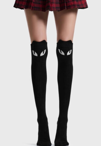 Killstar – Keiko Kitty Knee High Multi – Socken – Schwarz – Onesize – 78% Baumwolle, 20% Polyamid, 2% Elastan