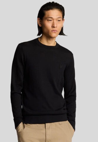 Lyle & Scott – Tonal Superfine Crew Neck Jet Black – Sweater – Schwarz – L – 100% Baumwolle