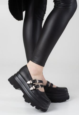 Koi Footwear – Damona Trident Ornate Buckle Mary Janes – High Heels – Schwarz – UK 4 – Synthetic/Synthetic/Gummi
