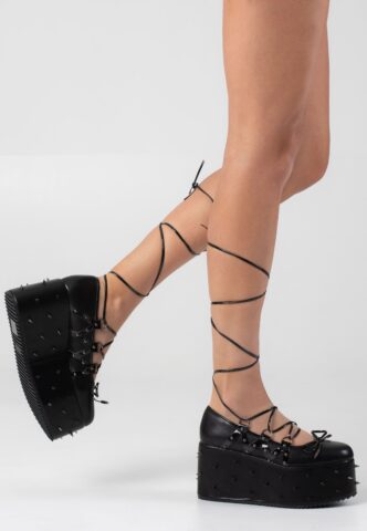 Koi Footwear – Zorina Lace Up Platform Ballet – Girl Schuhe – Schwarz – UK 3 – Synthetic/Synthetic/Gummi