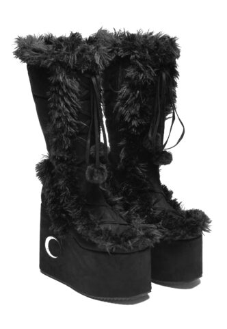 Koi Footwear x Twilight – La Push Crescent Platform Faux Fur Long Black – Girl Schuhe – Schwarz – EU 36 – Synthetic/Textile/Gummi