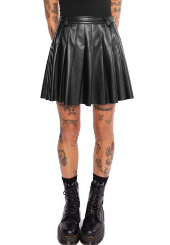 Mary Wyatt – Lacie Faux Leather Pleated Black – Rock – Schwarz – M – 55% Polyester, 45% PU