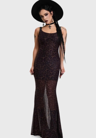 Killstar – Leopard Maxi Brown – Kleid – Braun – S – 95% Polyester, 5% Elastan