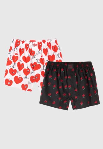 Lousy Livin – Rose & Valentines Pack Of 2 Black & White – Boxershorts – Schwarz – L – 100% Bio-Baumwolle