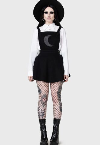 Killstar x Kihilist – Luna Orb Pinafore Black – Kleid – Schwarz – S – 73% Baumwolle, 21% Polyester, 6% Viskose
