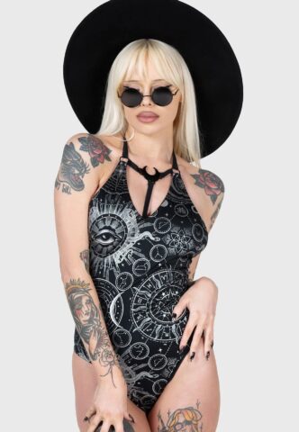 Killstar – Lunar Tide Black – Badeanzug – Schwarz – XS – 91% Polyester, 9% Elastan