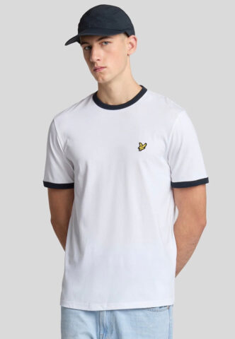 Lyle & Scott – Ringer White/Dark Navy – T-Shirt – Weiß – L – 100% Baumwolle