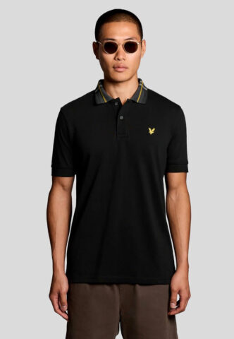 Lyle & Scott – Tartan Collar Jet Black – Polo – Schwarz – XL – 97% Baumwolle, 3% Elastan