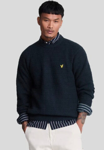 Lyle & Scott – Waffle Knit Dark Navy – Pullover – Blau – S – 48% Nylon, 47% Baumwolle, 5% Elastan