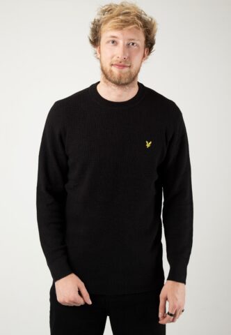 Lyle & Scott – Grid Knit Crew Neck Jet Black – Pullover – Schwarz – L – 55% Polyacryl, 45% Baumwolle