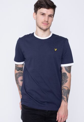 Lyle & Scott – Ringer Navy/White – T-Shirt – Blau – S – 100% Baumwolle