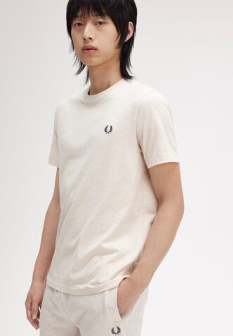 Fred Perry – Crew Neck Porridgemarl/Anchorgrey – T-Shirt – Beige – S – 100% Baumwolle