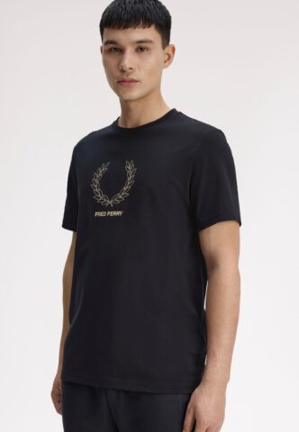 Fred Perry – Outline Laurel Wreath Black – T-Shirt – Schwarz – M – 100% Baumwolle