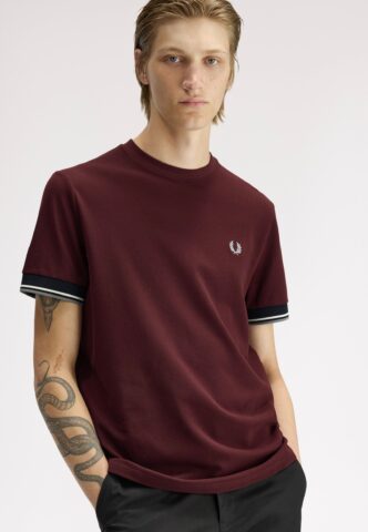 Fred Perry – Twin Tipped Cuff Oxblood – T-Shirt – Weinrot – L – 100% Baumwolle