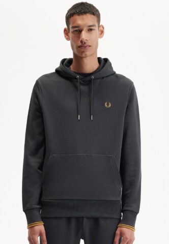Fred Perry – Tipped Hooded Anchor Grey/Dark Caramel – Hoodie – Grau – S – 100% Baumwolle