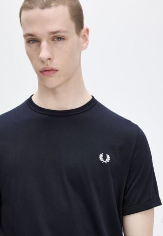 Fred Perry – Ringer Navy – T-Shirt – Blau – S – 100% Baumwolle