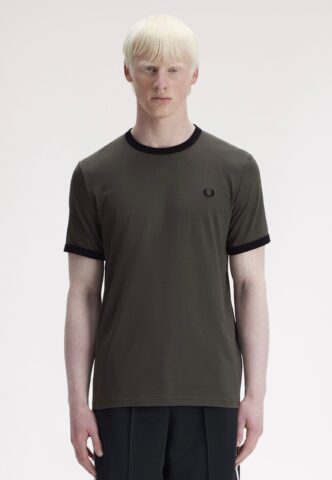 Fred Perry – Ringer Field Green/Black – T-Shirt – Grün – XL – 100% Baumwolle