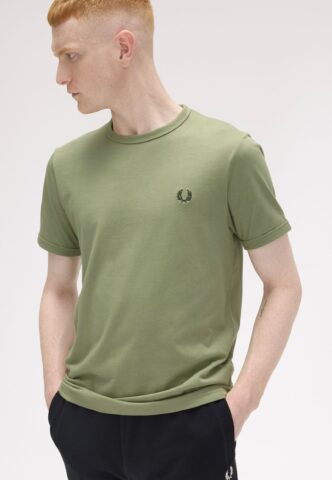 Fred Perry – Ringer Olive Mint – T-Shirt – Grün – S – 100% Baumwolle