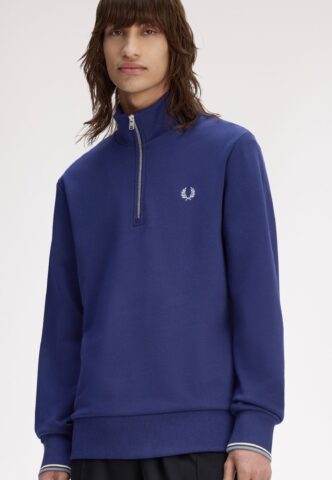 Fred Perry – Half Zip French Navy/Champions Gold/Stockport Blue – Sweater – Blau – XL – 100% Baumwolle