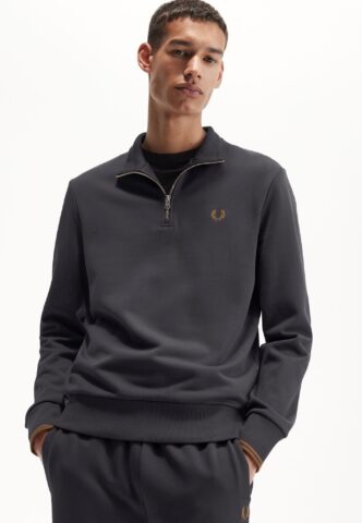 Fred Perry – Half Zip Anchor Grey/Dark Caramel – Pullover – Grau – S – 100% Baumwolle